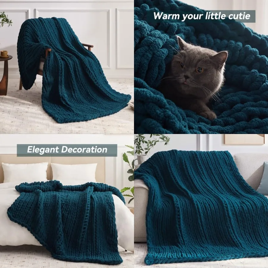 

Chunky Knit Throw Blanket, 50''60'' Knitted Throw Chenille Yarn for Bed Couch, Handmade Crochet Big Thick Blanket, Machine Wash