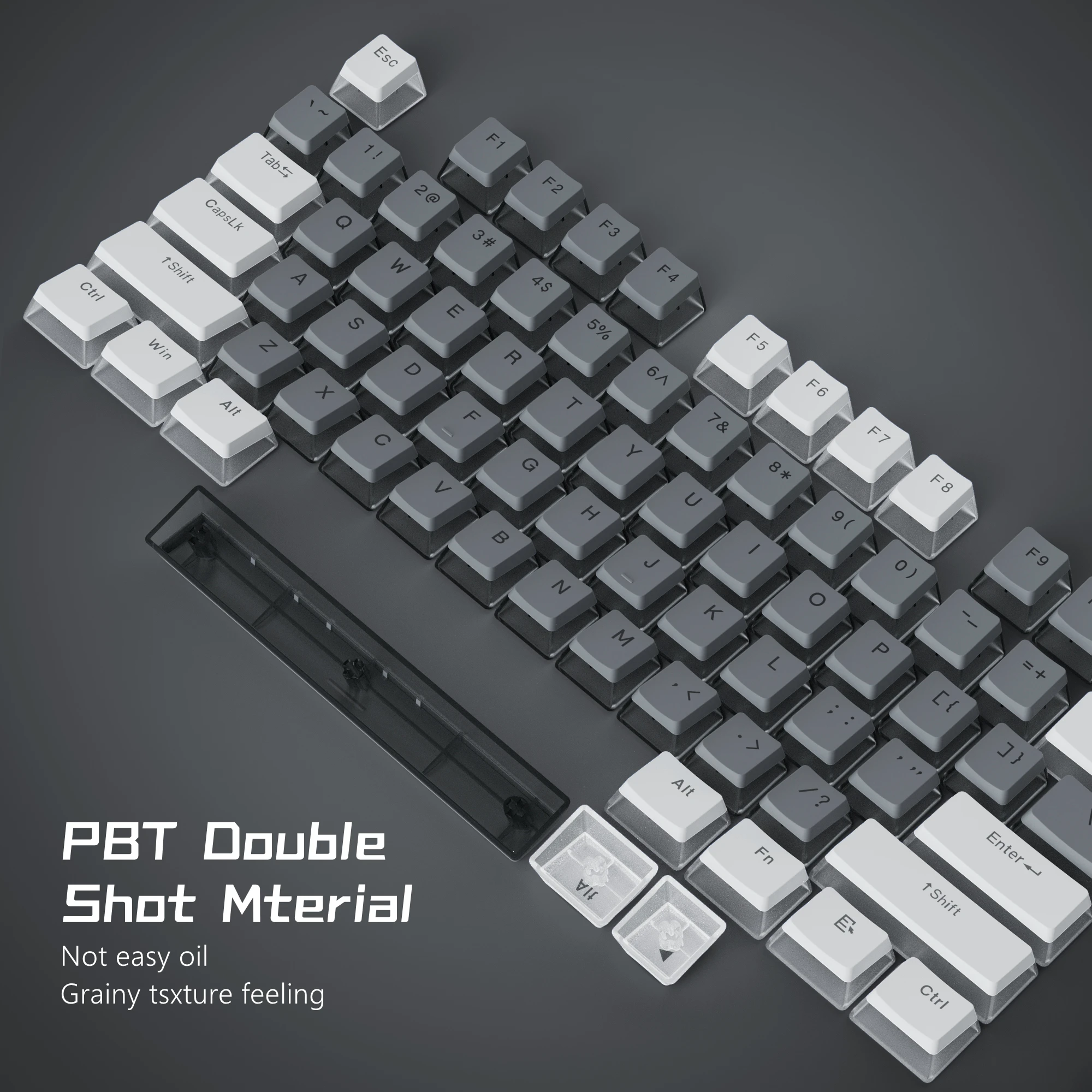 165 Key PBT Pudding Keycaps Wit Grijs Set OEM Profiel Double Shot Keycap voor GK61/Anne Pro 2 Womier Mechanisch Gaming Toetsenbord