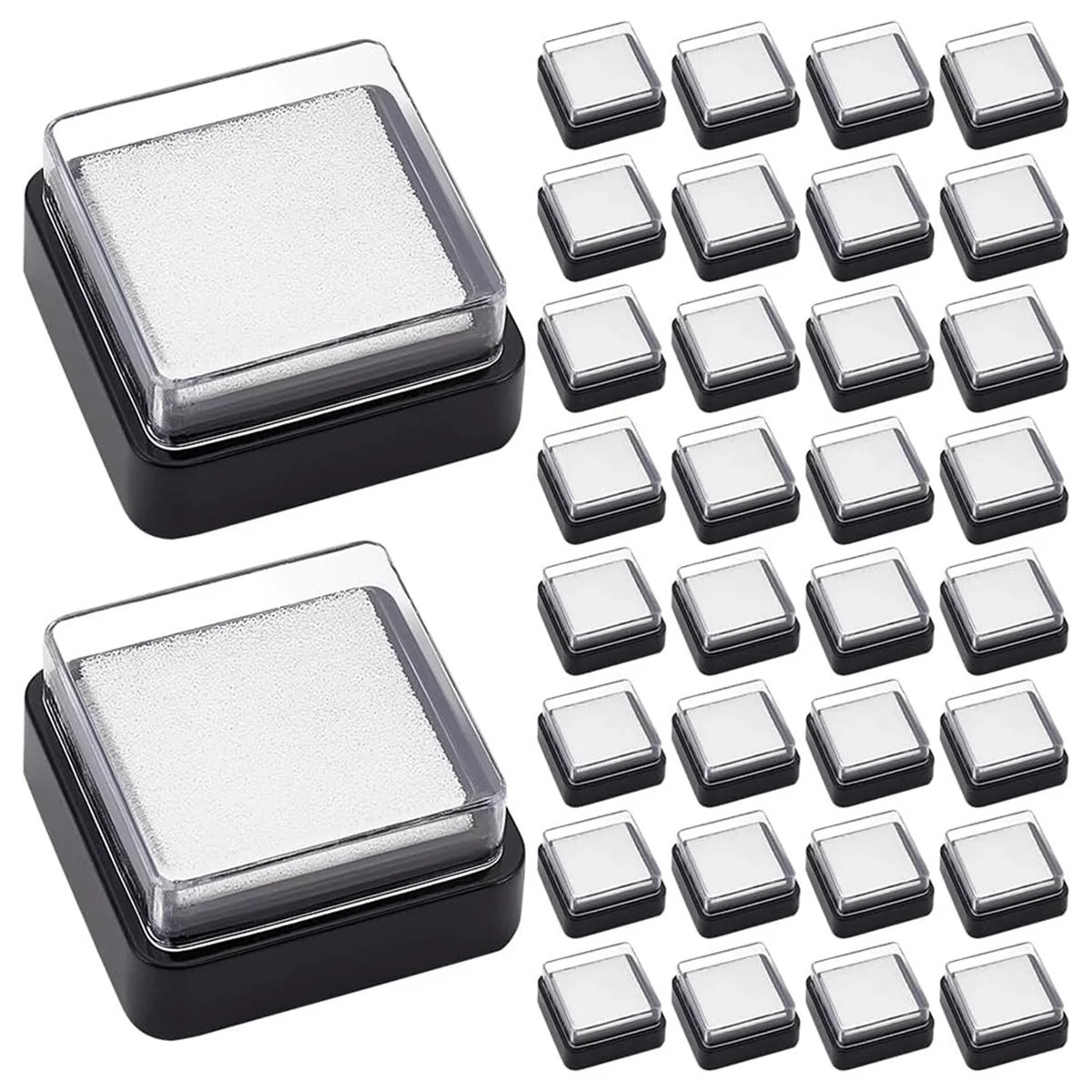 New 30PCS Empty Blank Ink Pad No Ink Mini Thumbprint Sponge Ink Stamp Pad Black Quick Drying Foam Uninked Pads