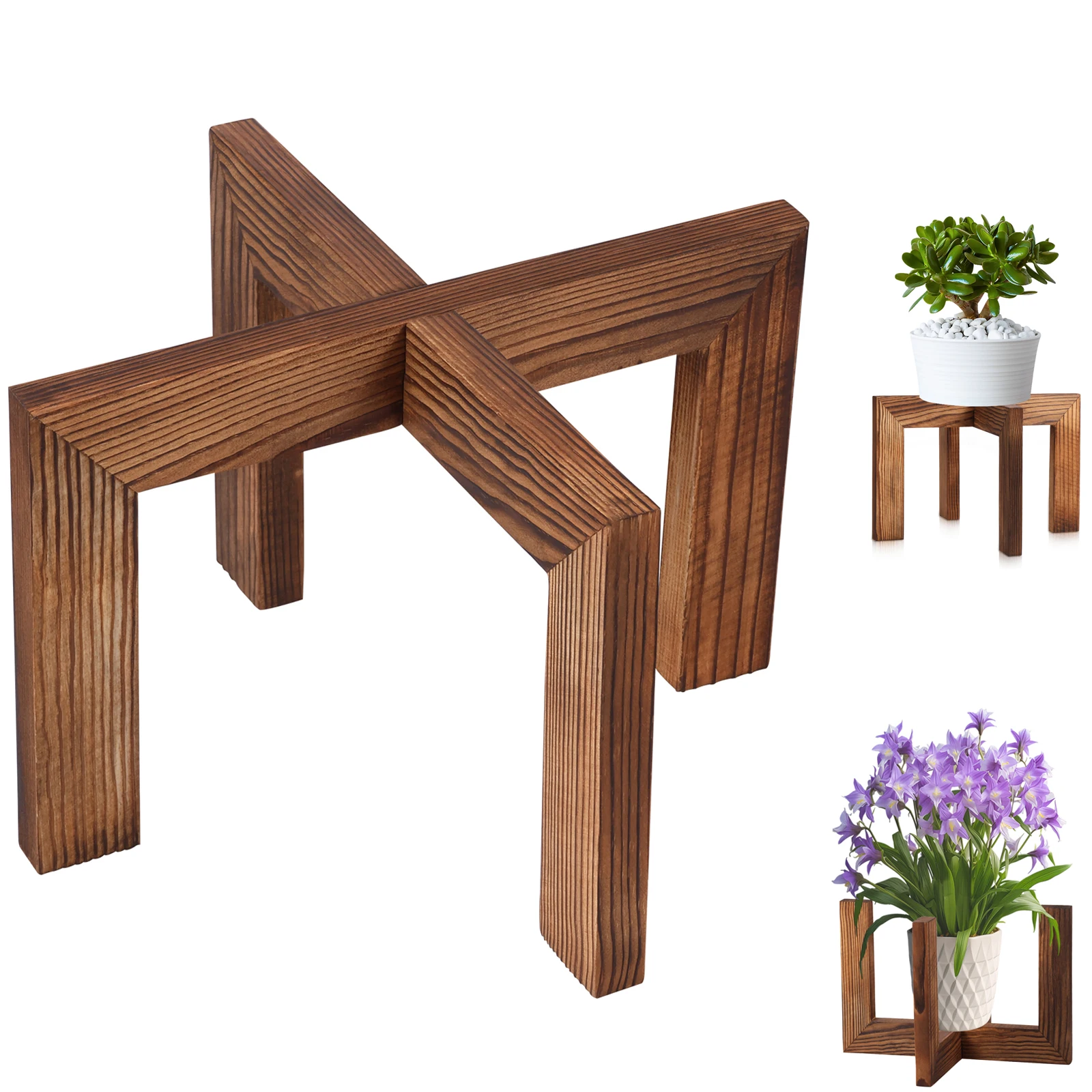 Wood Flowerpot Holder Indoor Floor-Standing Bonsai Display Stand Flower Pot Outdoor Home Decoration Tray Garden Supplies