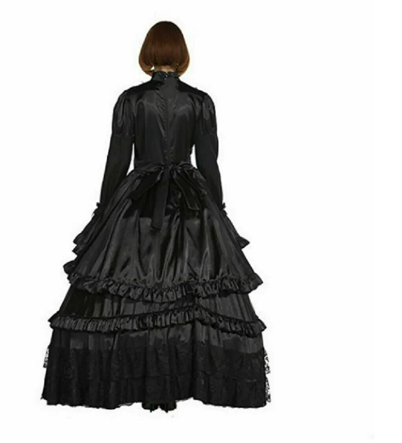 Hot Sissy Meisje Prinses Zwart Gothic Lolita Punk Satijn Jurk Nep Fee Grote Mouw Jurk Meid Afsluitbaar Custom