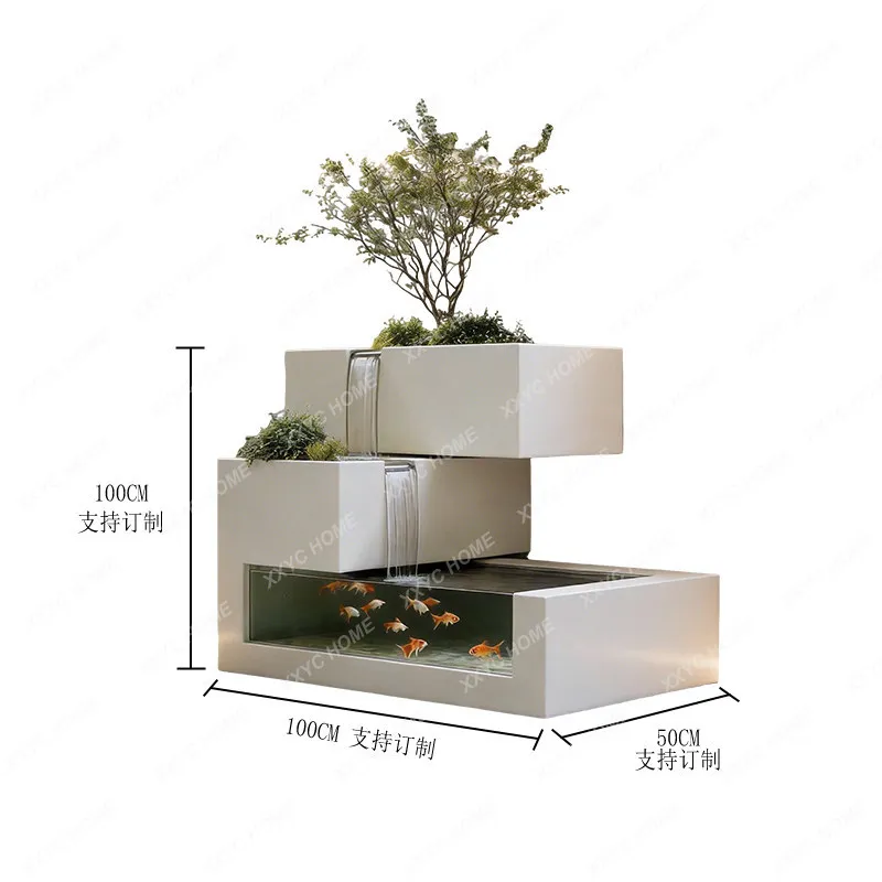

Stainless steel creative multi-layer stepped floor-to-ceiling fish tank decorative water landscape self-circulation flower box