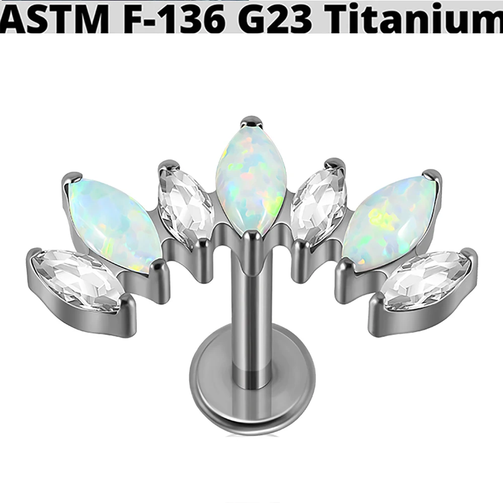 G23 Titanium Marquis Zircon Labret Lip Ring