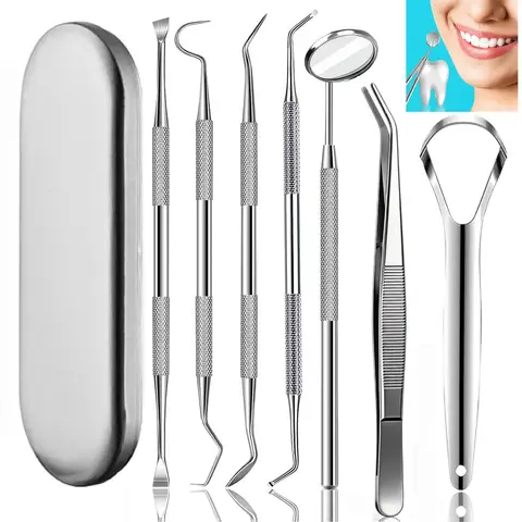 Bilashmart Dental Tools,Stainless Steel Teeth Cleaning Kit,Dental Pick Probe Tongue Scraper Tooth Scraper Plaque Tartar Cleaner Hygiene Kit