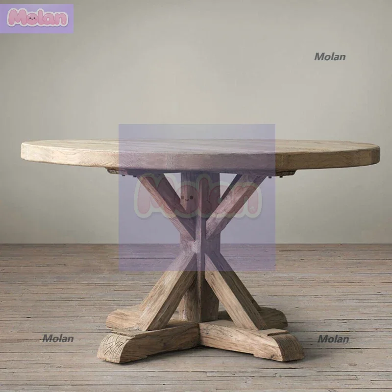 

European minimalist art solid wood, round size apartment retro and old, bed and breakfast living room dining table square table
