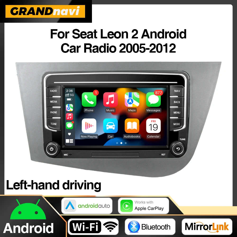 2Din Android 13 LHD Car Radio for Seat Leon 2 MK2 2005 - 2012 Multimedia Player Stereo wireless Carplay GPS RDS 4G Head Unit