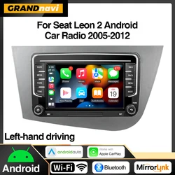 2Din Android 13 LHD Car Radio for Seat Leon 2 MK2 2005 - 2012 Multimedia Player Stereo wireless Carplay GPS RDS 4G Head Unit