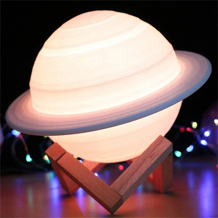 PAMNNY Remote 16 Color 3D Printing Saturn Lamp USB Rechargeable Moon Lamp Home Decor Led Touch Bedside Night Light Children Gift