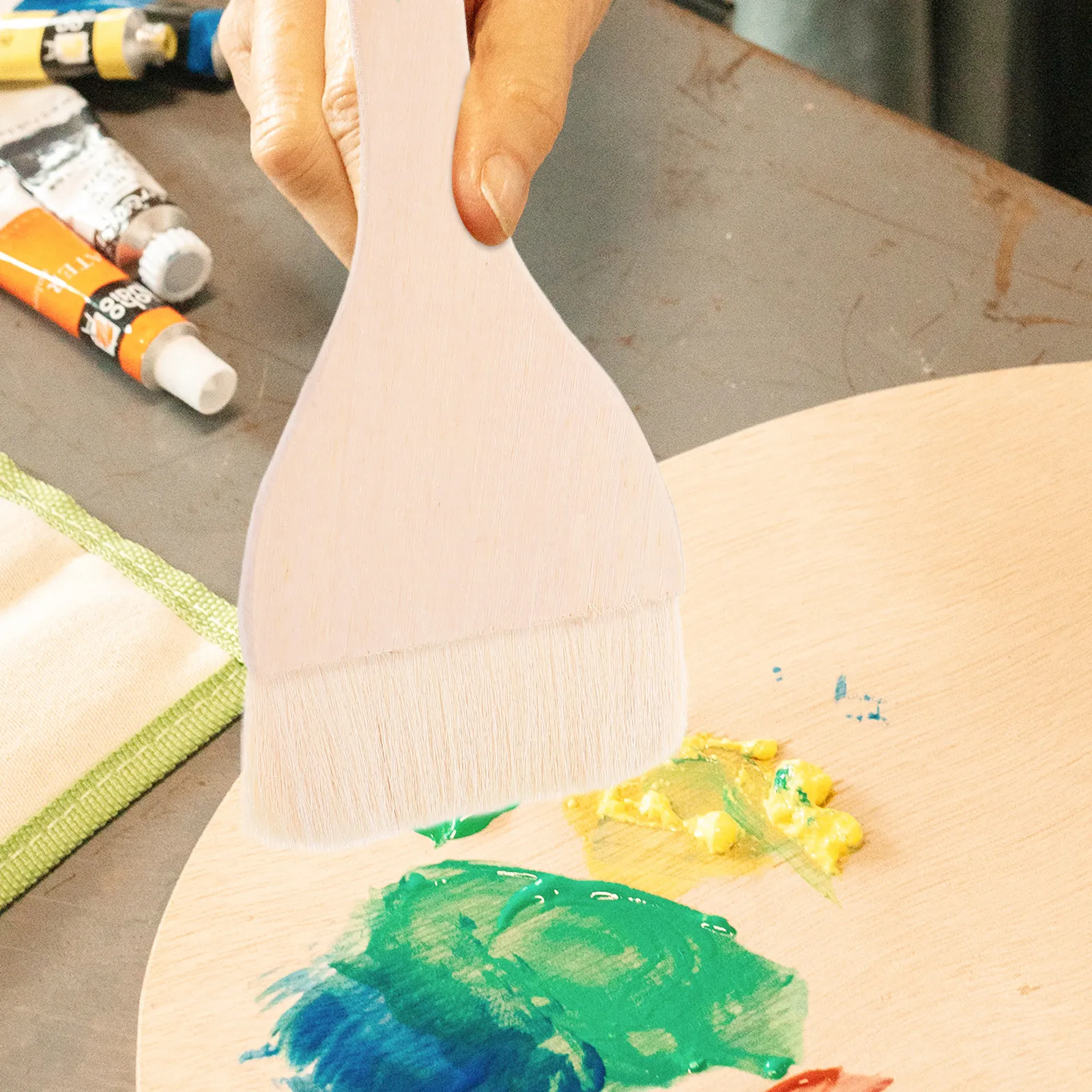 5Pcs Core Pattern Paint Brush Wood Handle Wool Lightweight Portable Multi Functional Watercolor Oil Artistic Brush