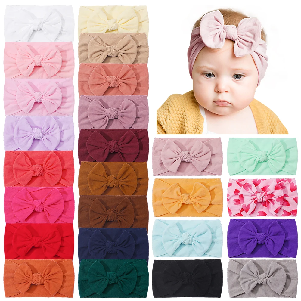 2024 New Baby Bowknot Hairband Broadside Headband Kids Girls Boutique Elastic Protect Turban Headwear Baby Hair Accessories