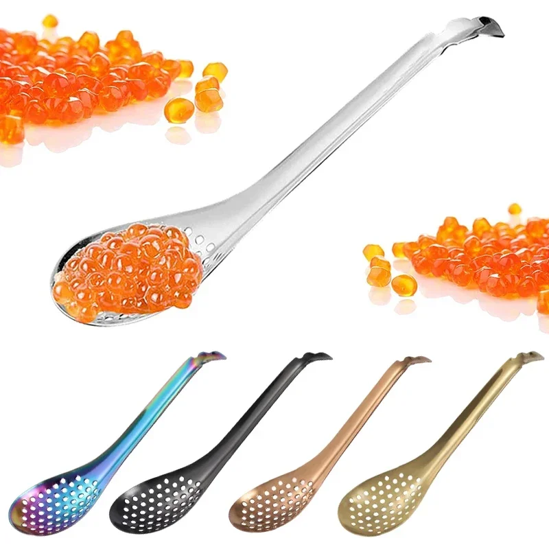 

1PCS Stainless Steel Spherification/Caviar Spoon Multifunctional Long Handle Cooking Egg Yolk Splitter Spoon for Kitchen Milk