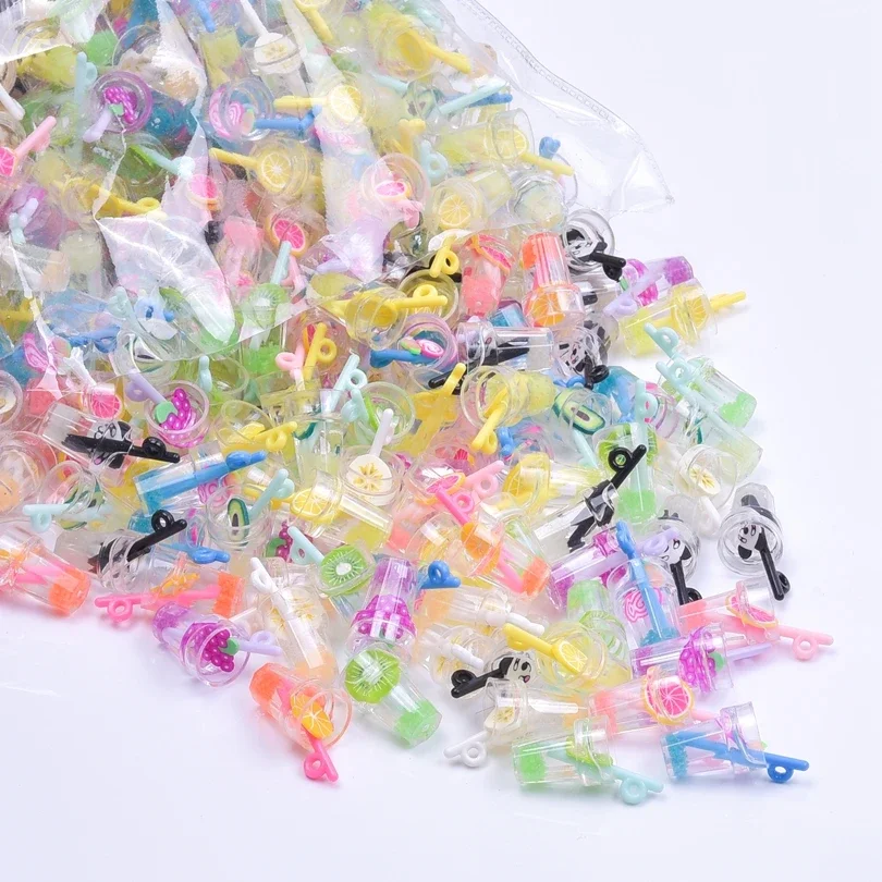 20/40/60개 3D 여름 과일 음료 병 펜던트 랜덤 믹스 쥬얼리 제작 펜던트 DIY 키체인 목걸이 액세서리