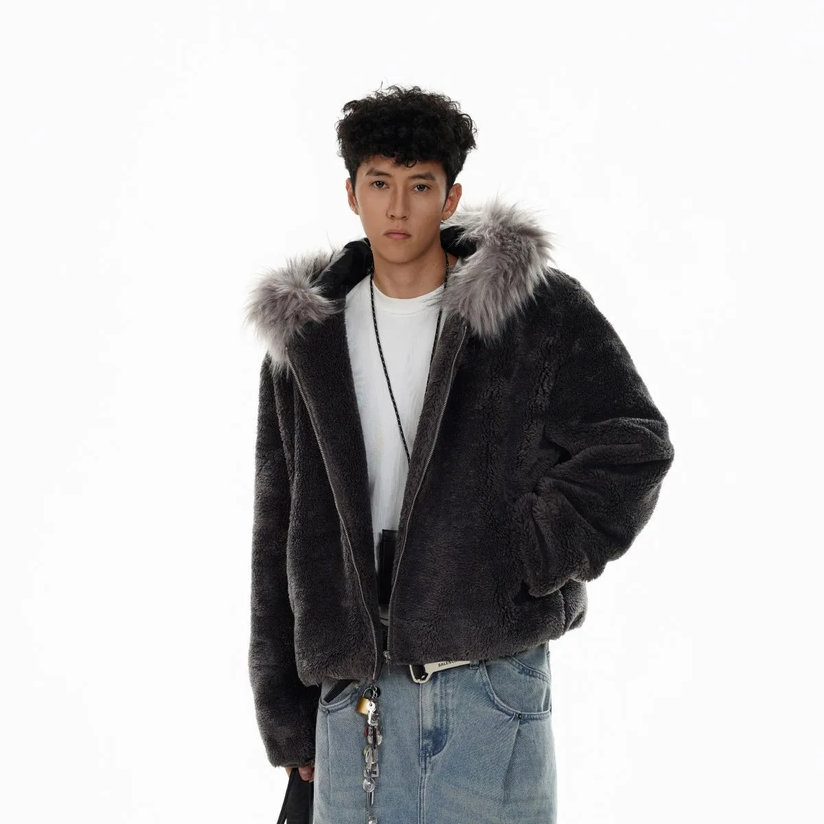

Men's Fur Coat for Winter Warmth Thick and Fashionable Imitation Fox Fur Collar 2024 New Hooded Jacket Trend