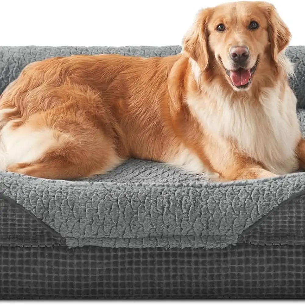 

Ортопедические кровати для собак большого размера, моющийся диван для собак из пены с эффектом памяти из яичного котла XL со съемным чехлом, водонепроницаемая подкладка