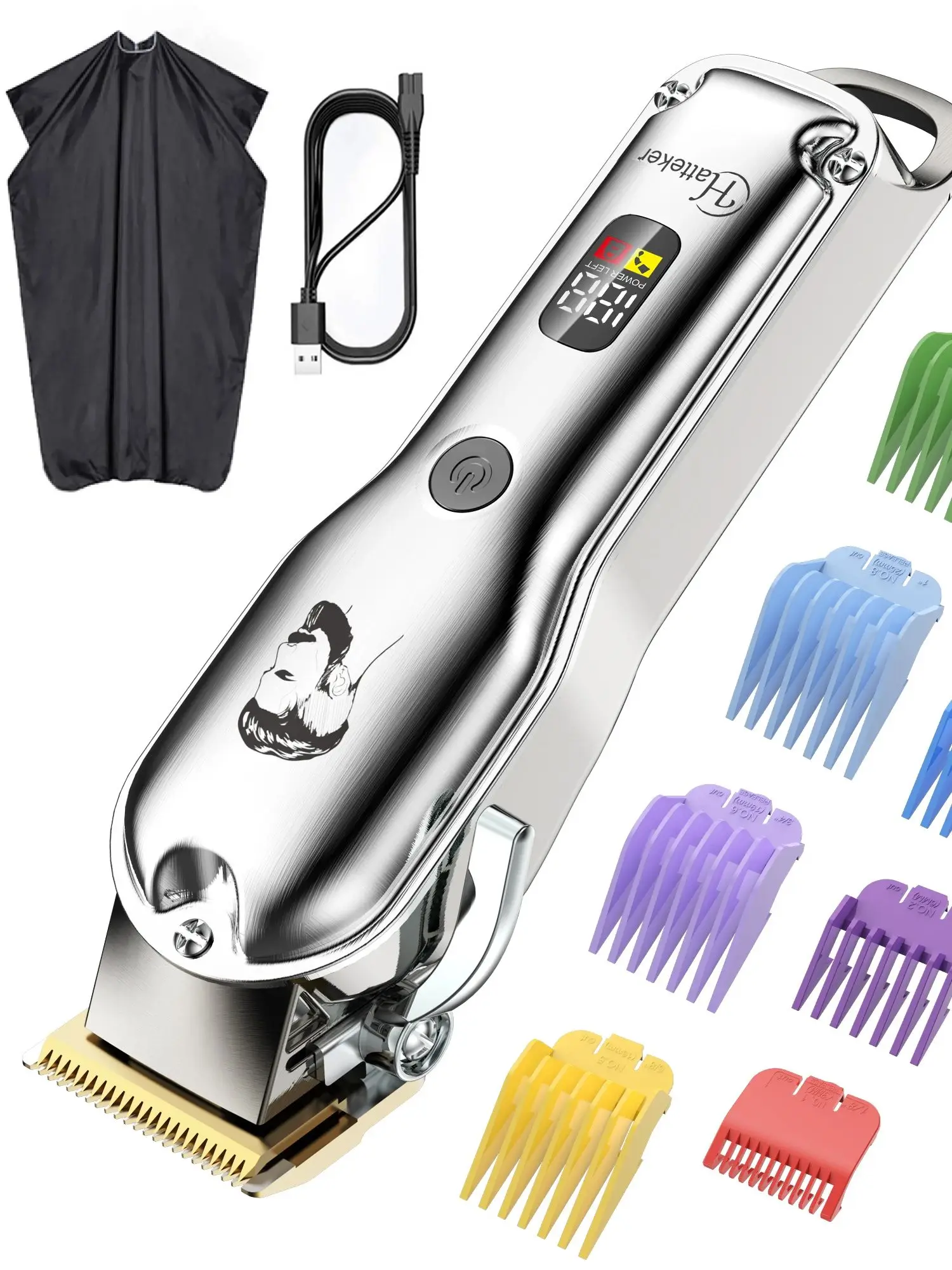 HATTEKER Professioneller Haarschneider für Männer USB-Aufladbarer Kabelloser Bartschneider Friseur-Haarschneidemaschine