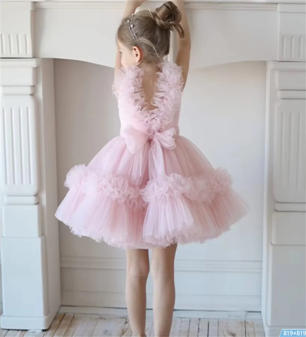 Flower Girl Dress Cute Pink Short Puffy Girls Wedding Party Dresses Baby Birthday Pageant Official events Dress