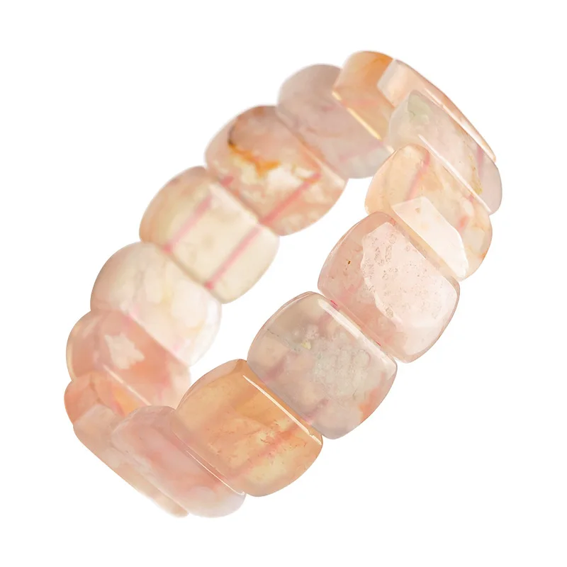 Natural Cherry Agate Gemstone Beads Bracelet Woman Stretch 18*13mm Crystal Rectangle Bead Bangle AgateBracelet AAAAAA