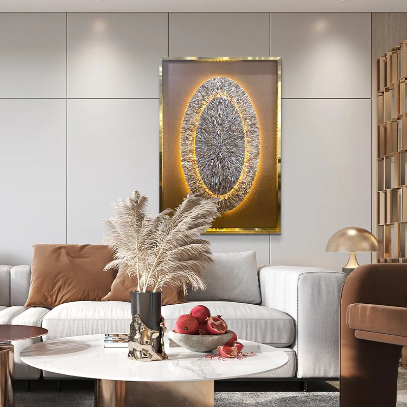 Atmosphere led lighting painting entrance handmade natural shell decorative painting living room sofa hanging painting