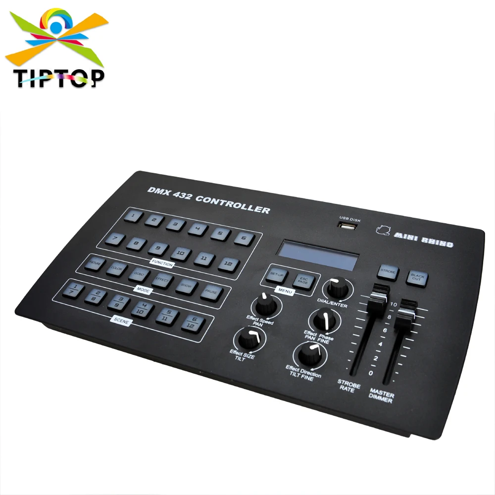 TIPTOP Mini Rhino Stage Light Controller USB Light Library Reading Control Light Console 432 DMX Channel 12 Fixture