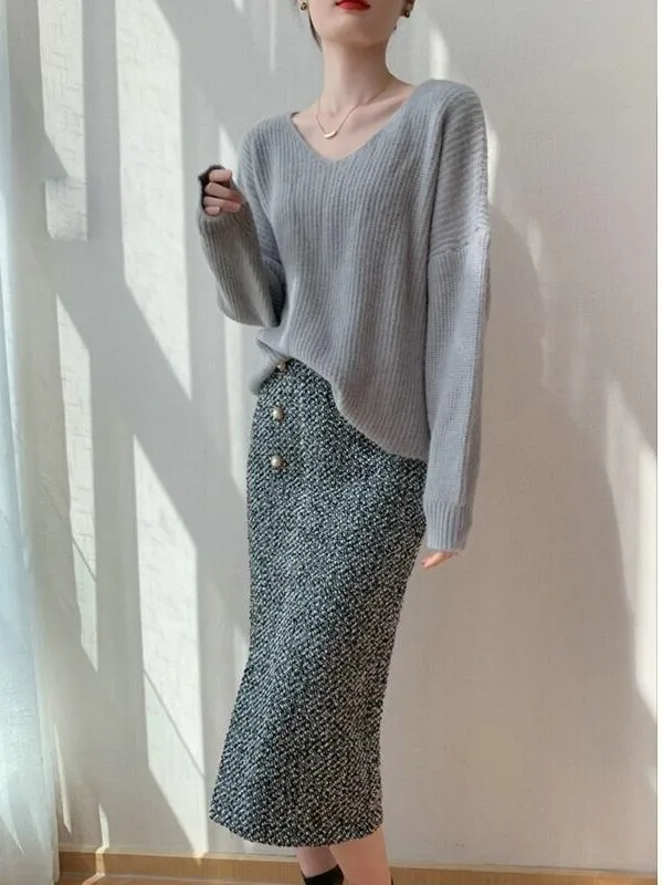 Women New Small Fragrant Tweed Skirts 2026 Autumn and Winter High Waist Long Skirt Ladies Versatile Warm Woolen Skirts U544
