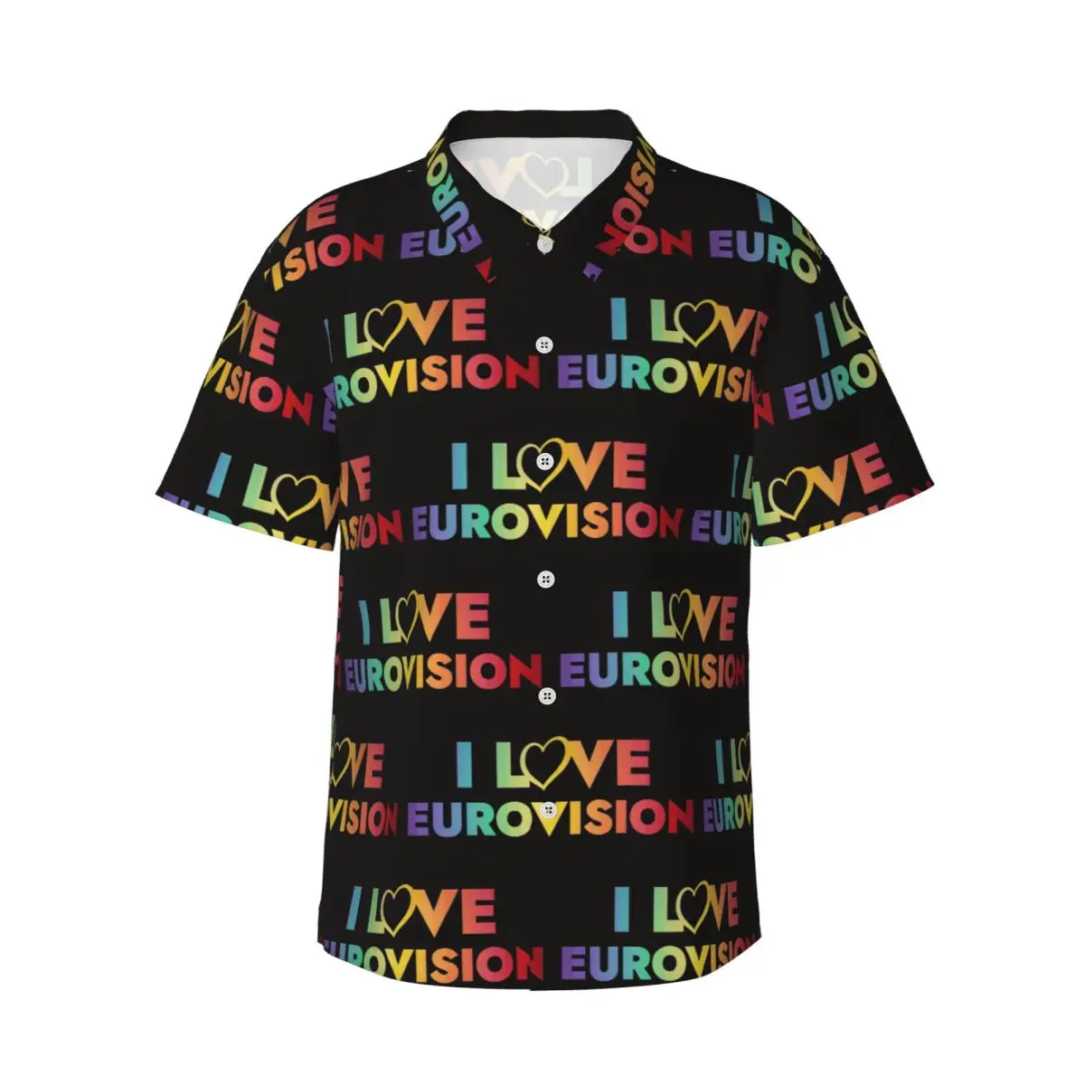 

I Love Eurovision - Rainbow Pattern Men's Shirts Hawaiian Short Sleeve Shirt Funny Lapel Tops for Summer Beach