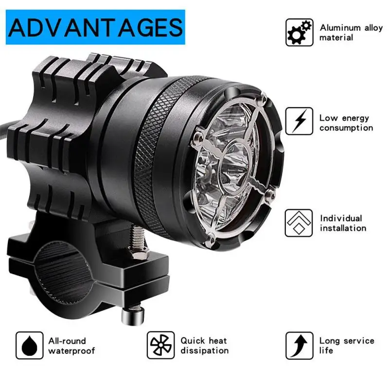 Universal Motorcycle Headlight LED 9 Chips Motorbike Spotlights 90W 16000lm Waterproof Fog Bulb Foglights Auxiliary Driving Lamp