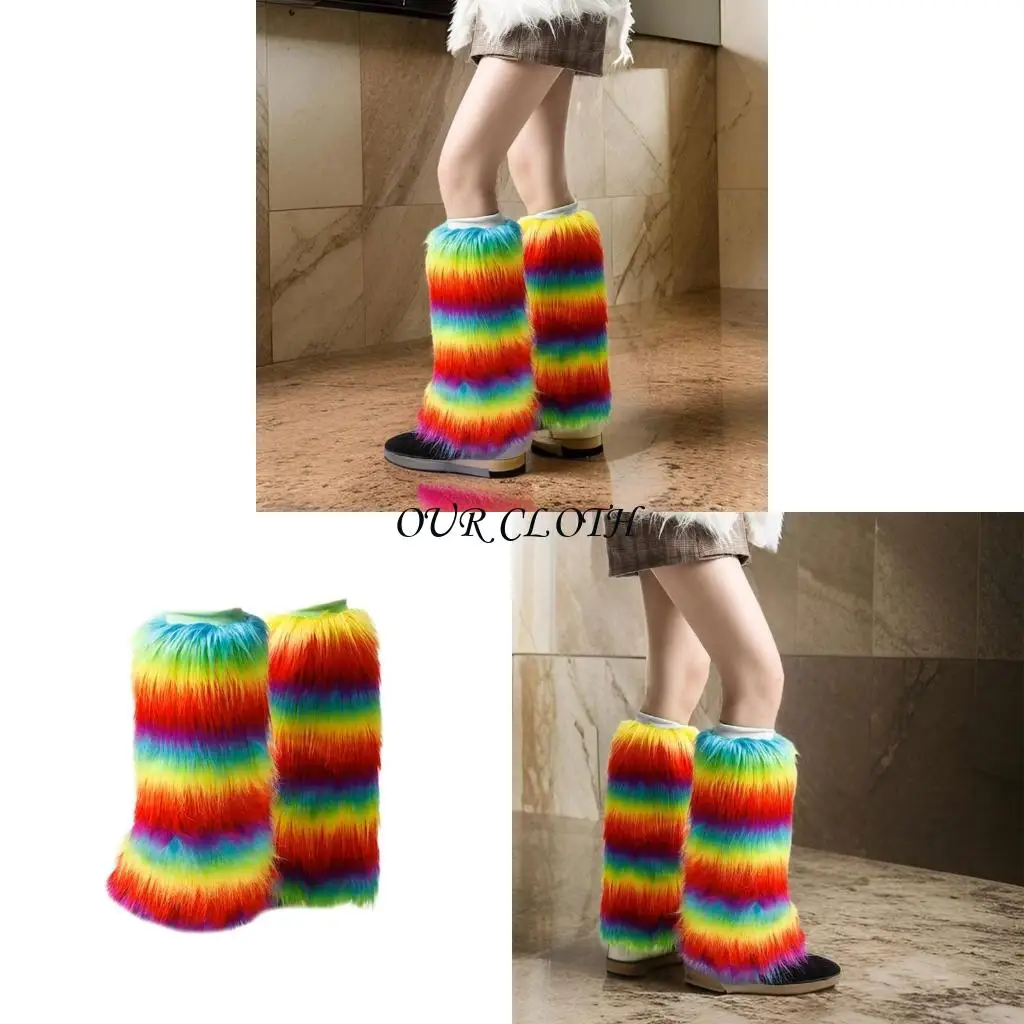 تغطي الساق الفروي الأصفاد للنساء تدفئة الساق الشتوية الملونة لحفلات الأزياء Y1AC