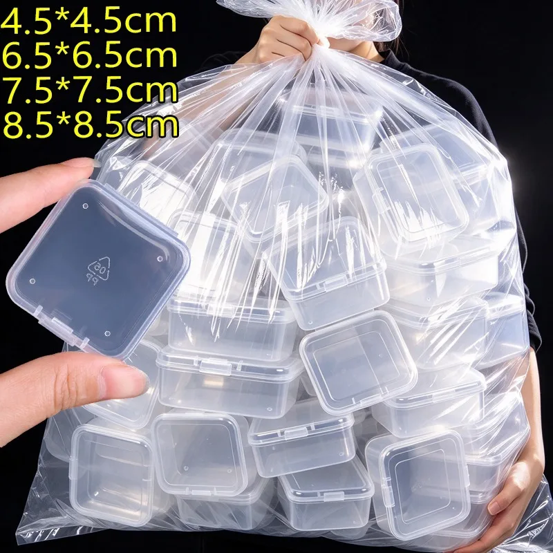 6-60pc Mini Square Storage Box Transparent Plastic Flip Cover Case Boxes Quality Clear Stackable Organizer Container with Lid