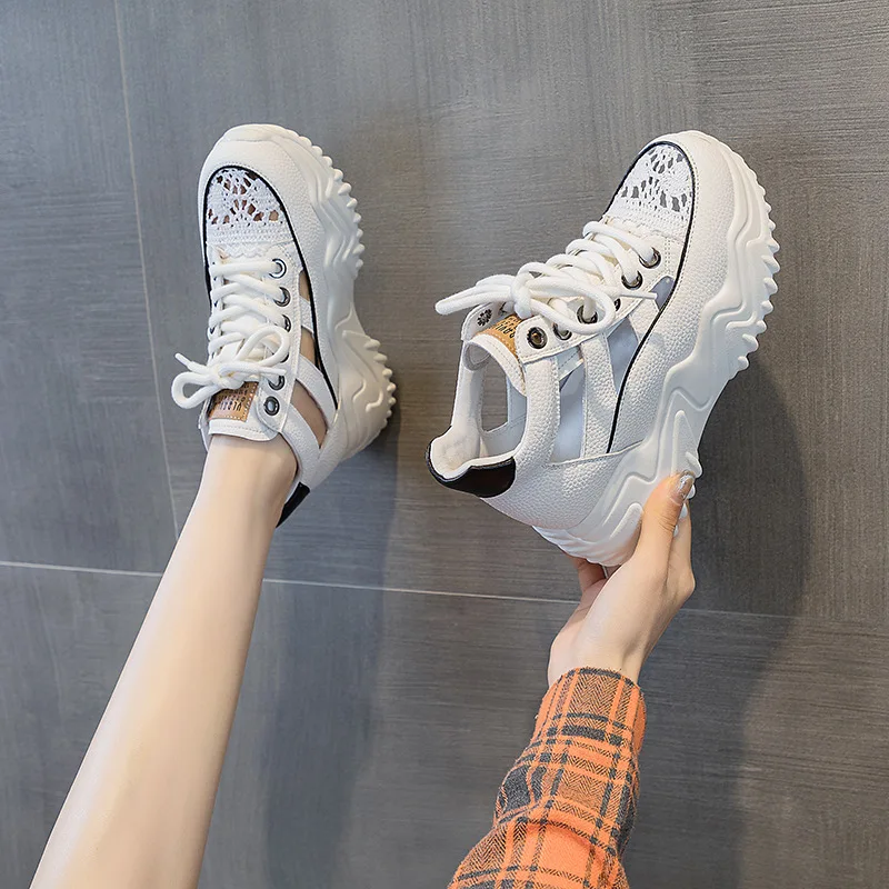 Breathable Casual Women's Shoes 2025 New Style Hollow Out Soft Leather Sneaker with Increased Inner Heel Versatile Pointed