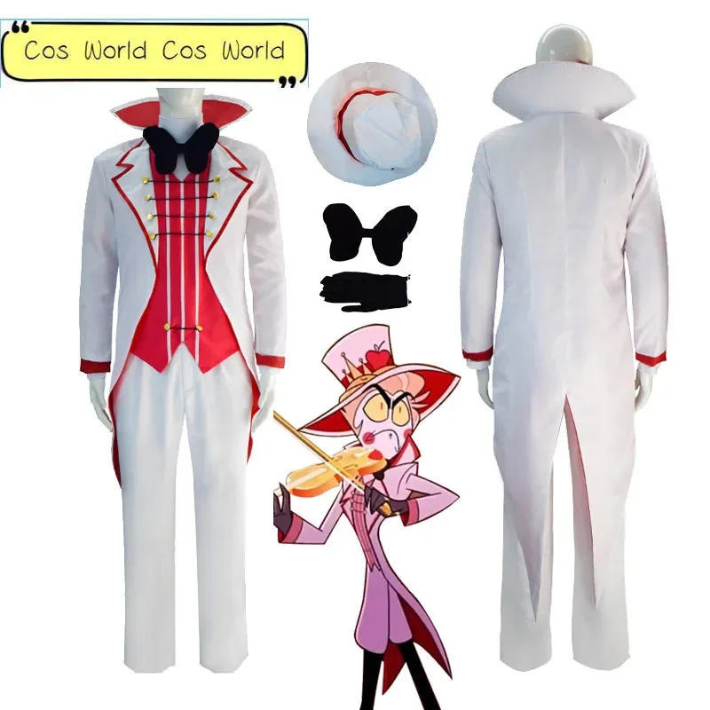 Anime Lucifer Cosplay Hazbin Cos Hotel Costume Hat Lucifer•Morningstar Red White Uniform Set Neutral Halloween Carnival Disguise