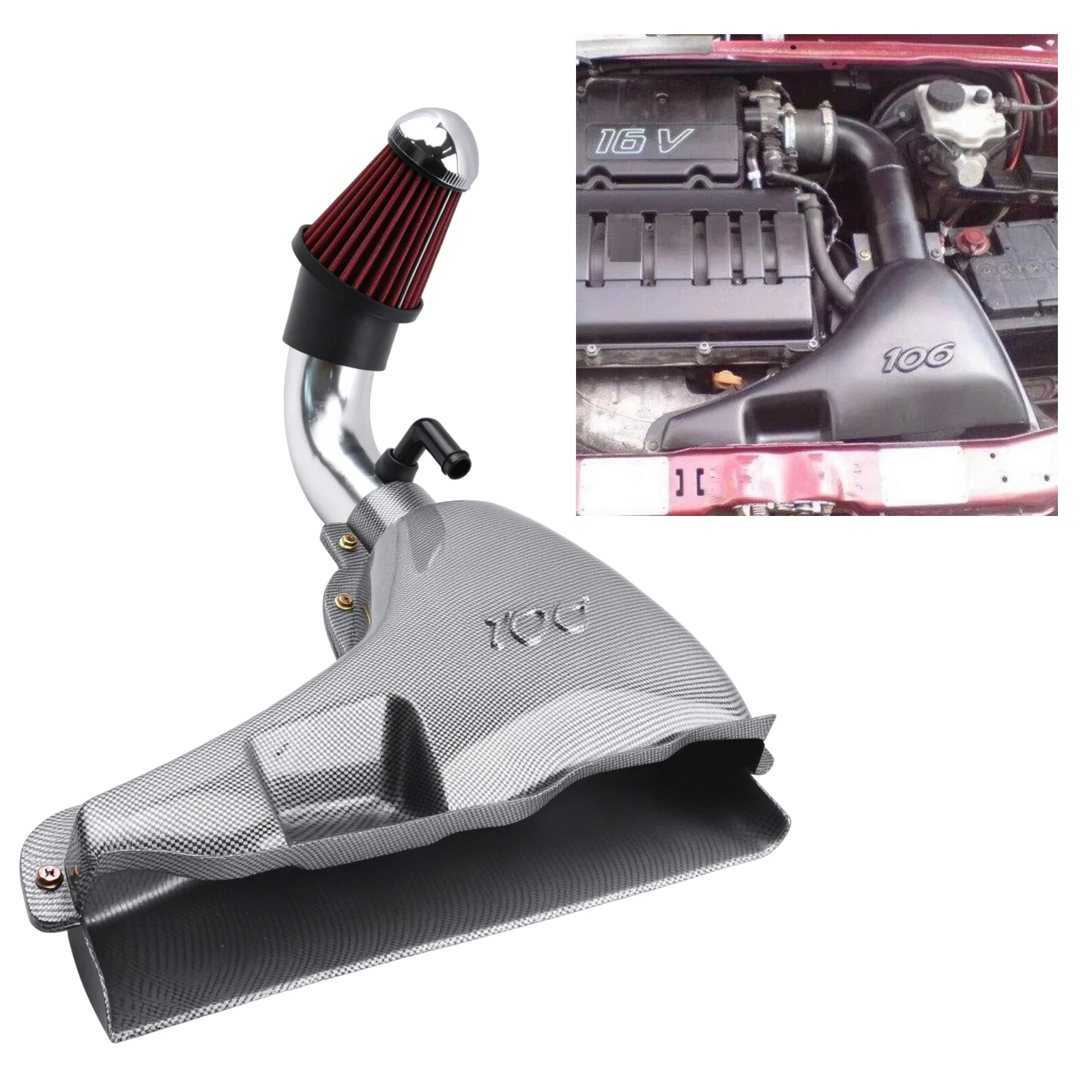 Car High Flow Air Inlet Systems Intake Box Air Filter For Peugeot 106 VTS Fiber Style Car Parts