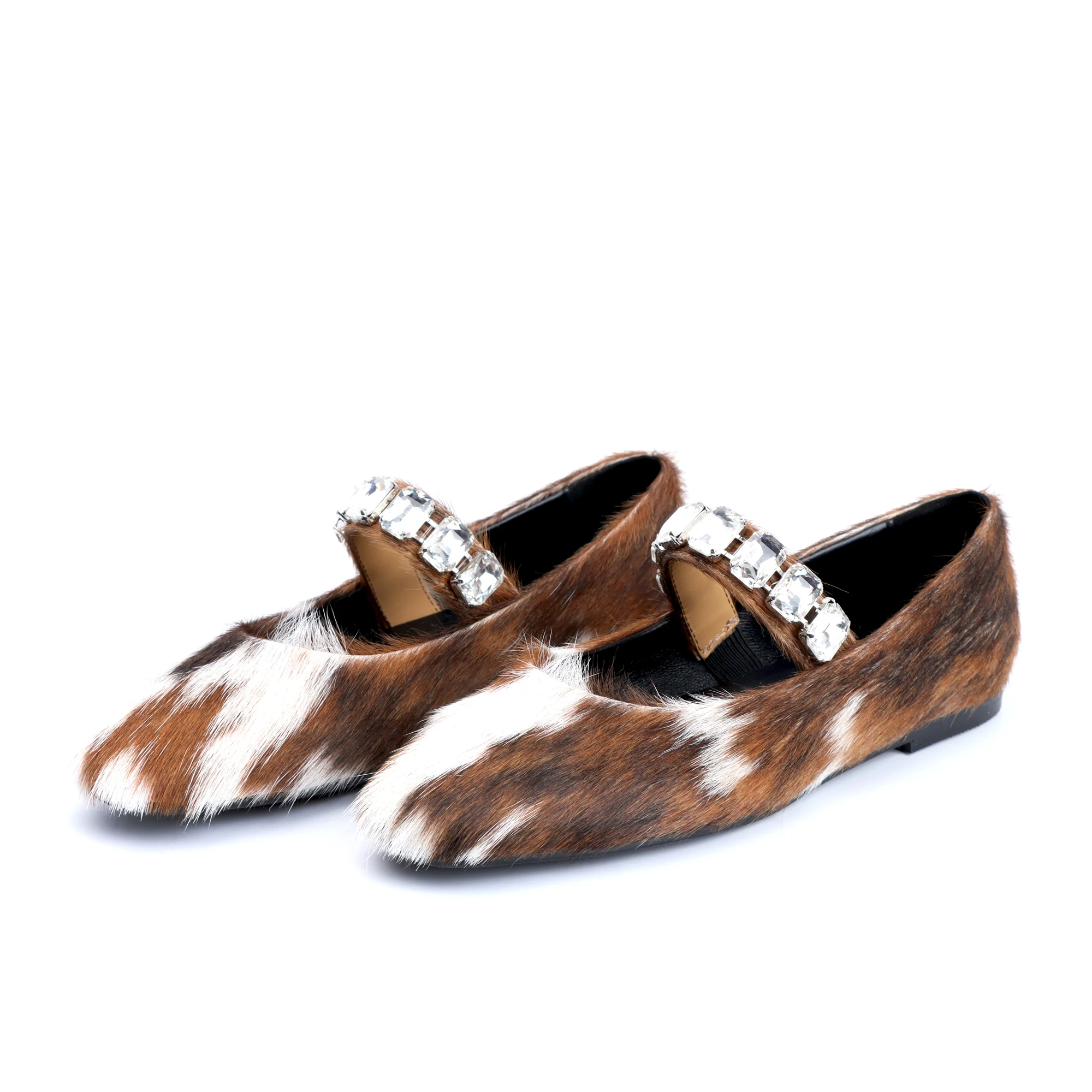 Italy Flat Calf Hair Mary Jane Shoes Women 2025 Designer Luxury High Quality Shoes ladies Ballet Leather Flats Casual Footwear