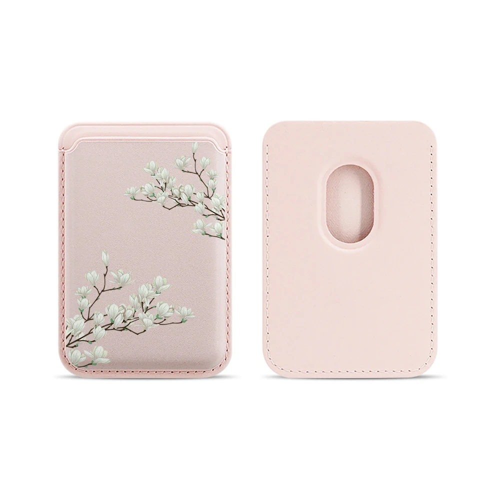 Magnolia Leder-Kartenetui Handyhülle Magnetische Hülle Geeignet für alle iPhone Magsafe Karten Blumen Handy-Rückentasche – Detail 16