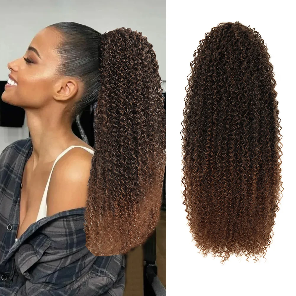 Synthetic Ponytail 24inch Kinky Curly Ponytail Drawstring Chip-In Hair Extension Organic Overhead Ponytail For Women