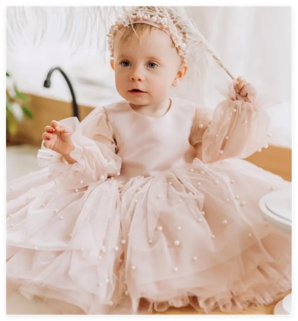 Pink Flower Girl Dresses Tulle Sequin With Bow And Feather Shawl For Wedding Birthday Party Banquet Princess Gown