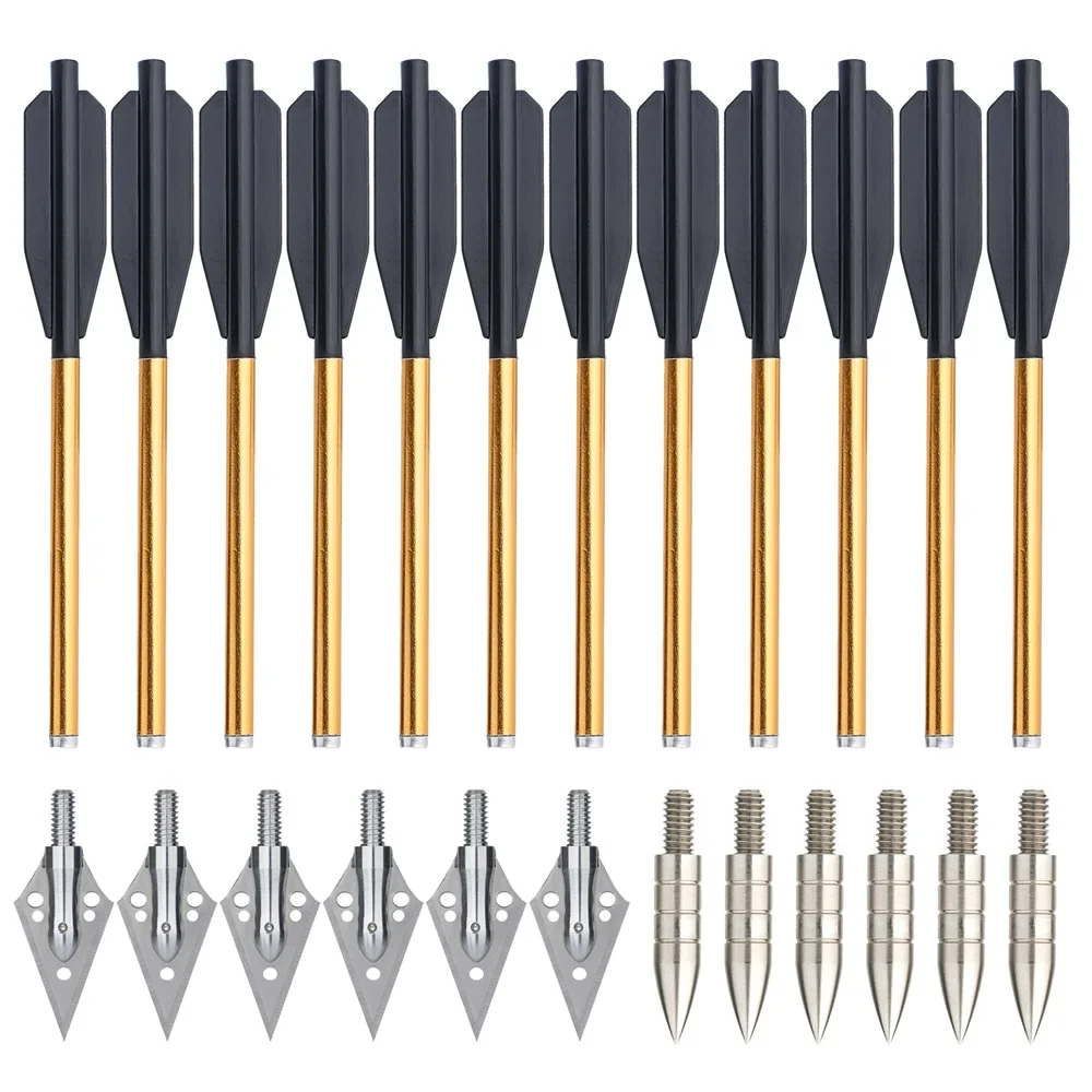 12/24/36pcs Archery Aluminium Arrow Bolts 6.25" Steel Tips Outdoor Shooting Hunting Arrows Hunting Accessories