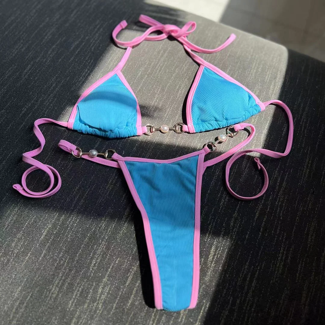 Sexy Perlen Extreme Mini Micro Thong Bikini Damen Bademode Zweiteiliger Bikini Badeanzug Badebekleidung Schwimmen V4120 – Detail 31