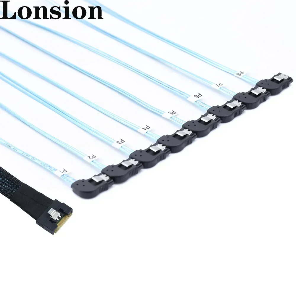 Premium Slimline 4.0 SFF-8654 8i to 8-port SATA Left Angled Hard Disk Adapter Cable