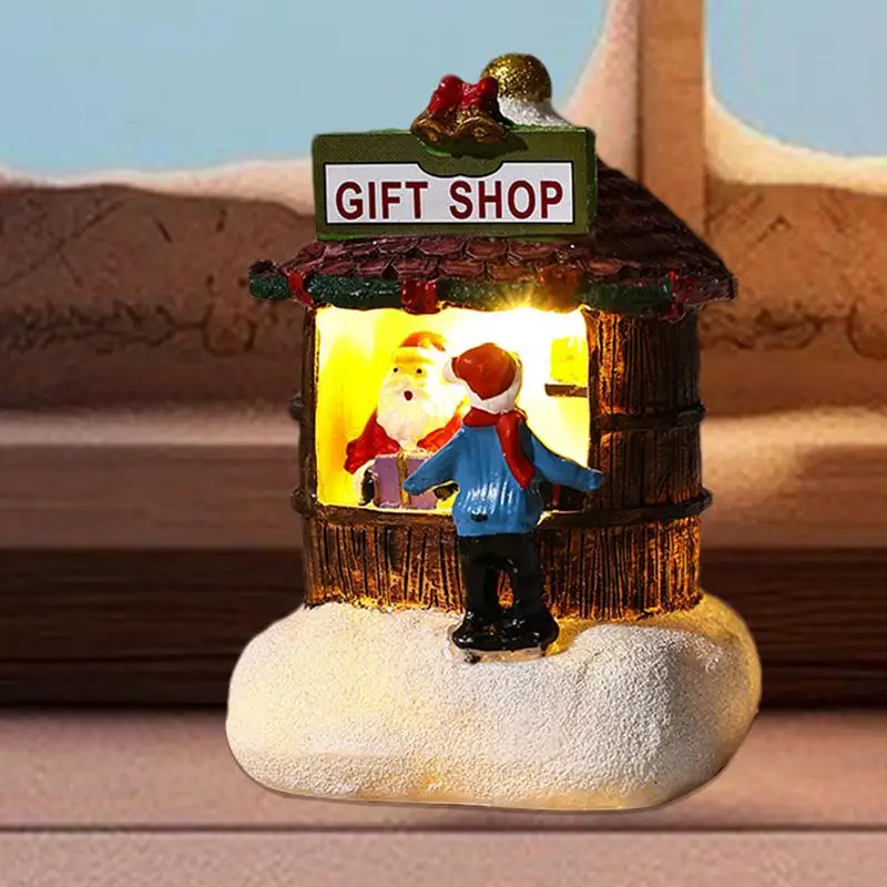 تمثال لمنزل عيد الميلاد بضوء LED ، ديكور منزلي ، زينة متوهجة من الراتنج ، حرفة متجر سانتا ، أحدث هدية للعطلات للأطفال