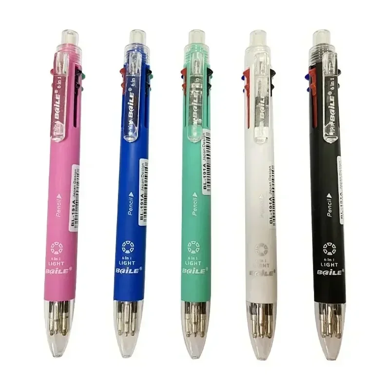 6-in-1 Creative Multicolor Ballpoint Pen Push Type Pens Multifunction Personality Six Colors Press Pens School Office Supply