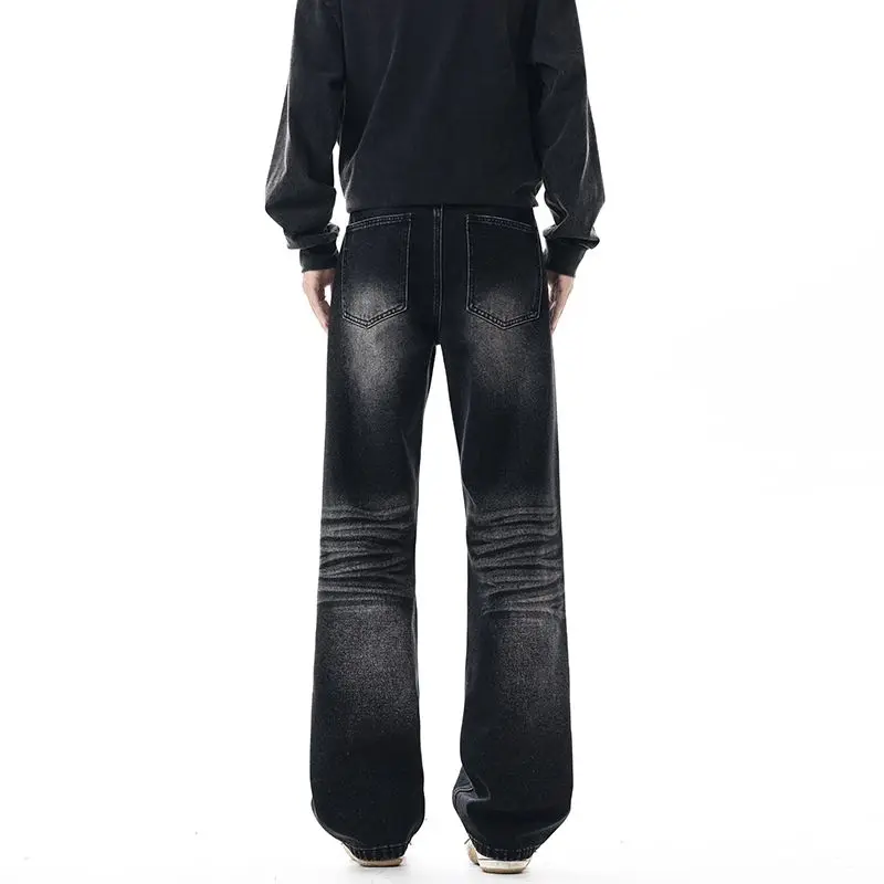 Versleten mannelijke jeans Vintage kleurverloop heren wijde pijpen broek High Street zakken heren denim rechte herfst- en winterbroek