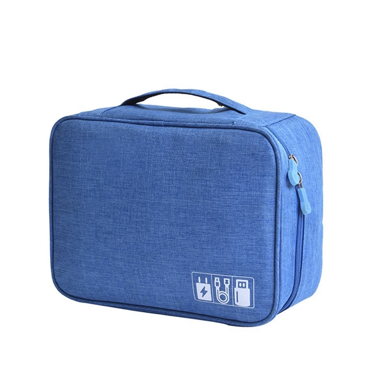 Waterproof USB Data Line Storage Bag Charger Plug Organizer Storage Bag For Travel Electronic Organizer Blue