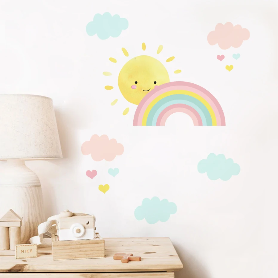 

Cartoon Sun Rainbow Clouds Wall Decals Nursery Girls Boys Bedroom Decor Art Sticker Mural Posters Baby Room Home Decoration
