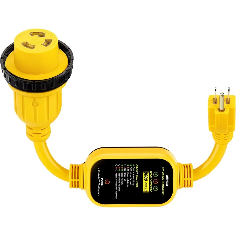 محول طاقة 30 أمبير إلى 110 فولت RV مع حماية من زيادة التيار، 8000 جول، قفل ملتوي ومحلل الدائرة لمقطورة سفر التخييم