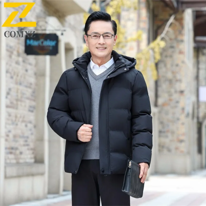 COMXZ 2025 Men Winter Graphene Lined Puffer Jacket Detachable Hood Thickened American Style Plus Size Casual Outdoor Sports Coat