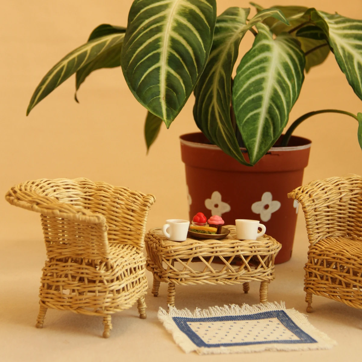 1:12 Miniature Rattan Furniture, Tables and Chairs, Sold Individually / as a Set, Optional, Mini House Decoration Items