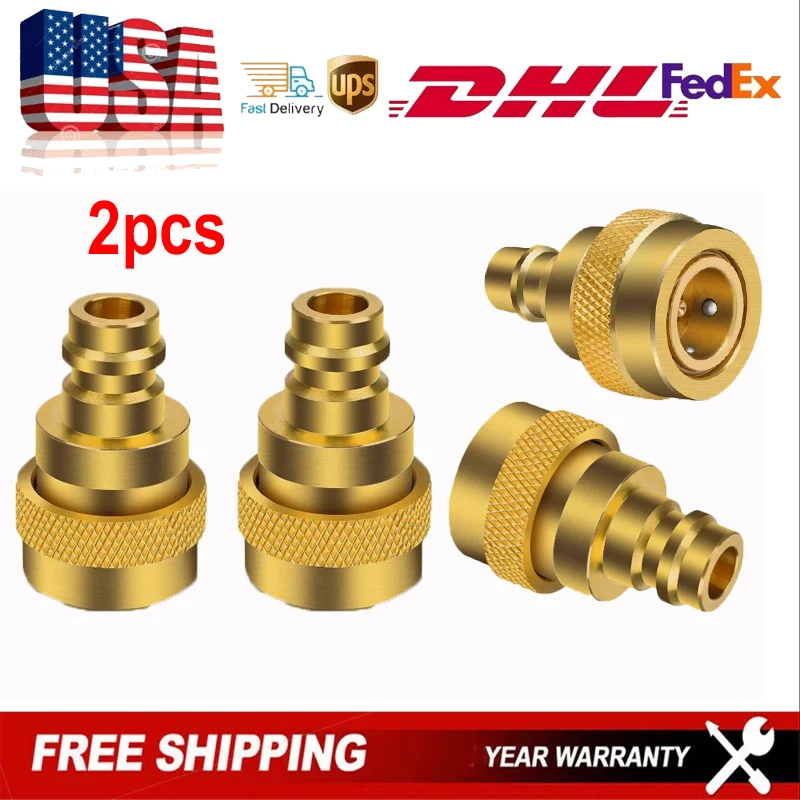 2pcs Brass Quick Couplers For High/Low Pressure Sides Car Ac System Repair Tools  R1234yf To R134a Conversion Adapter Kit