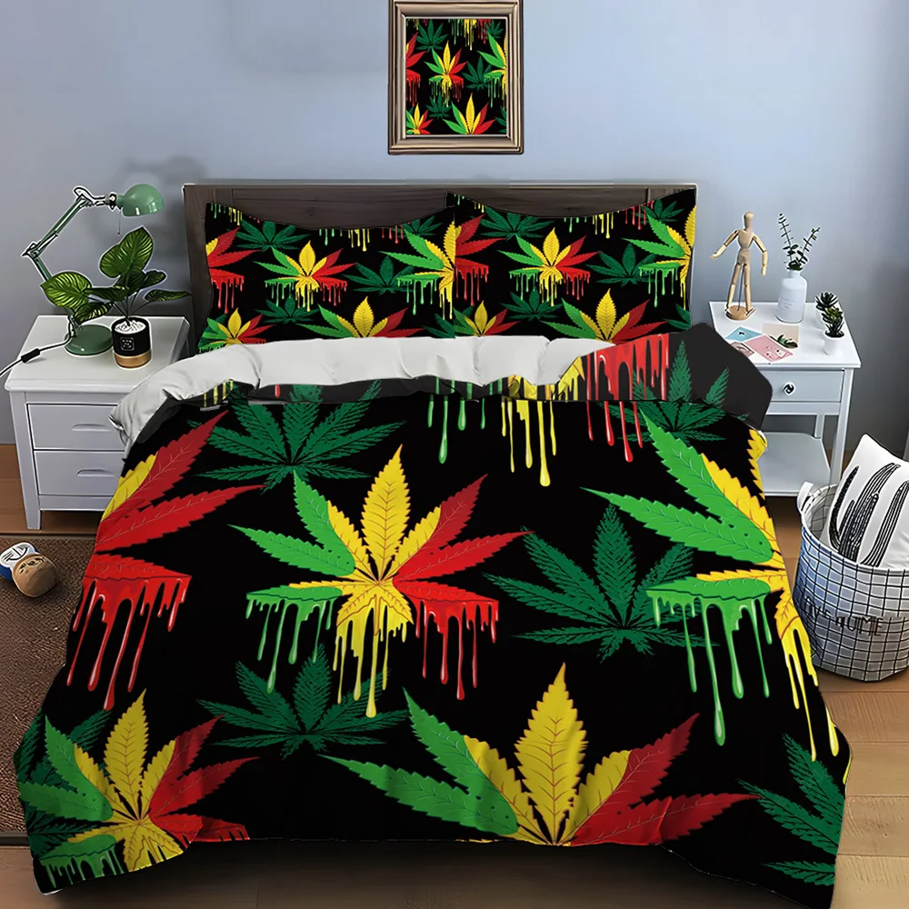 Colorful Psychedelic Leaves Print Bedding Set Duvet Cover 1 Duvet Cover 2 Pillowcases Adult and Children Bedding Set Luxury Gift