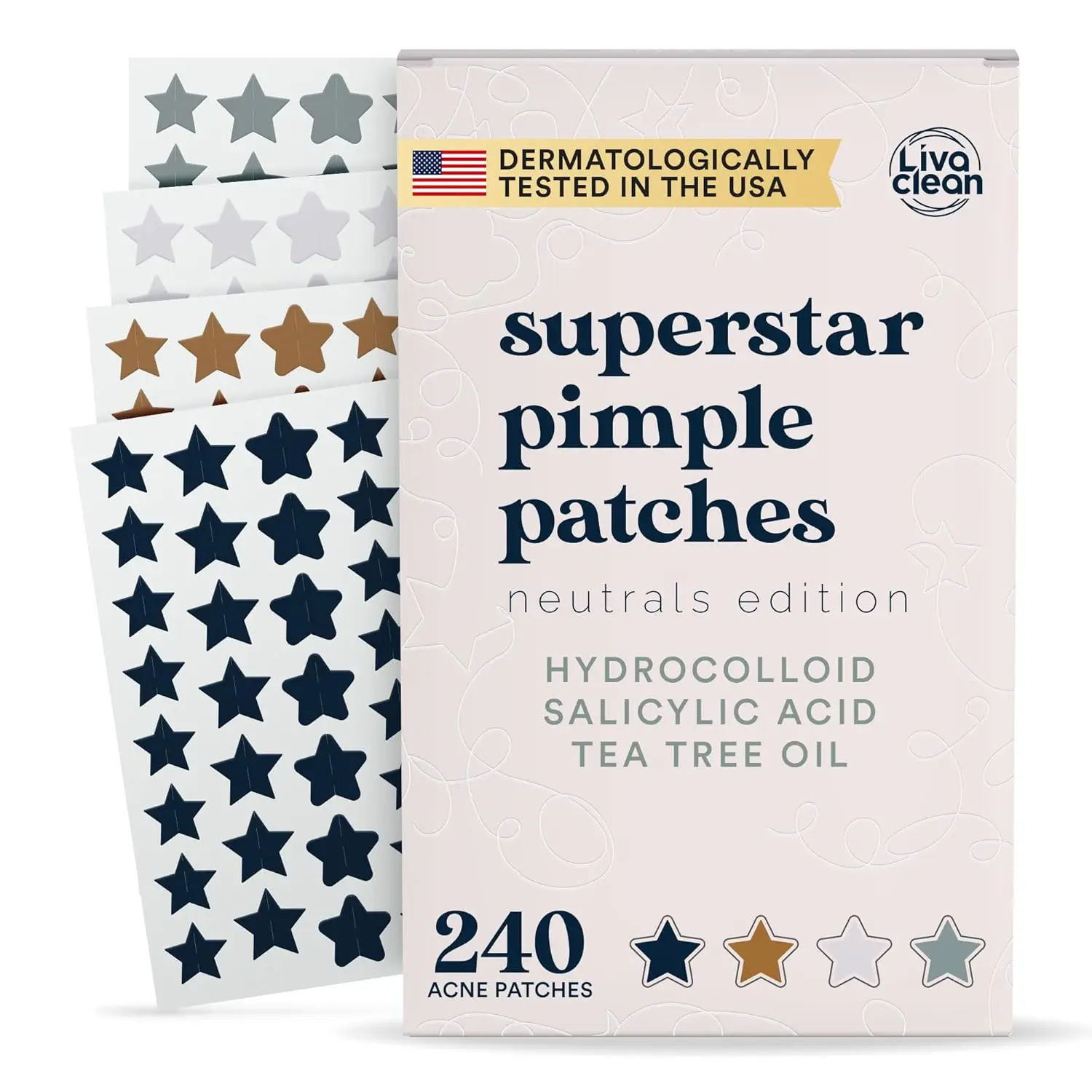 

240 Pimple Patches with Salicylic Acid & Tea Tree, Hydrocolloid Acne Patches Star Shape for Face Healing, Cute Zit Stickers