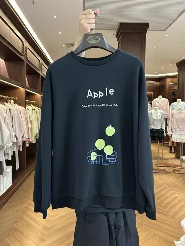 Camiseta con estampado de talla grande para mujer, camiseta informal de otoño, cómoda versión coreana, Top holgado, sudadera